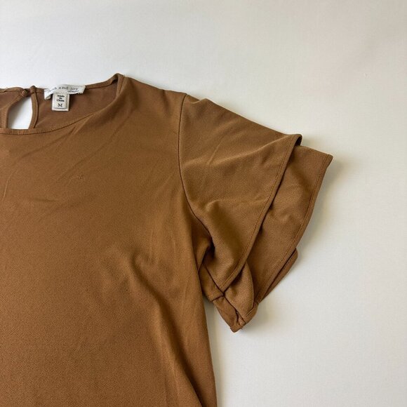 Faith and Joy Shirt Womens Medium Brown Ruffle Sleeve Keyhole Back Blouse Top - Picture 4 of 8